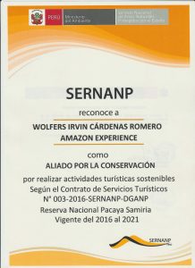 Pacaya Samiria entry permit by SERNANP, Peru