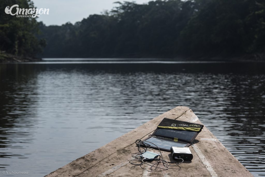 Solar panel and solar battery in Amazon jungle tours