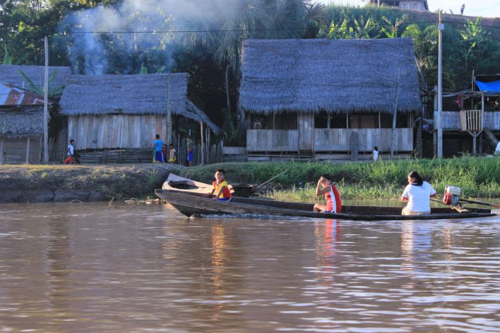 A boat near a local village inside the Amazon